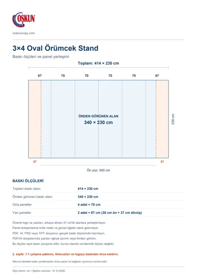 Coşkun Copy Center logolu 3×4 Oval Örümcek Stand baskı şablonu: toplam 414 × 230 cm; görünen 340 × 230 cm